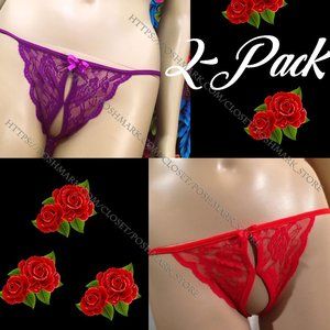 Hot Sexy Crotchless Panties Red Purple Frilly Bow